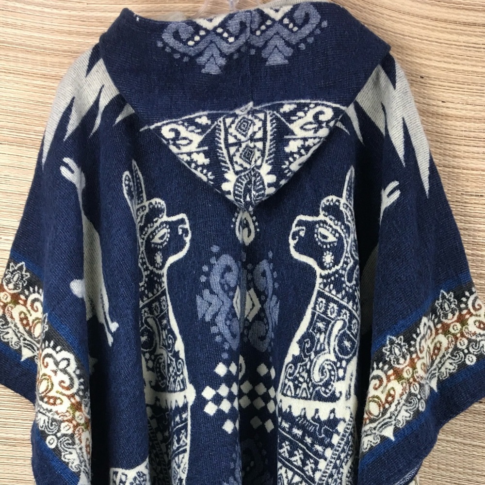 Alpaca Wool Hooded Poncho Llama Andean Handmade Fringe Boho Festival Unisex Cape - Picture 9 of 12